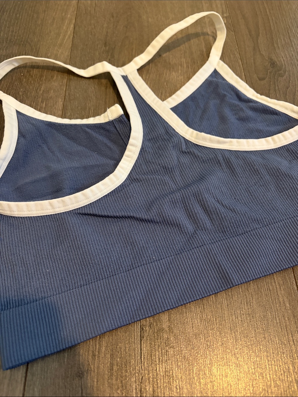 Colsie Blue Ribbed Contrast-Trim Cropped Tank - Picture 4 of 4